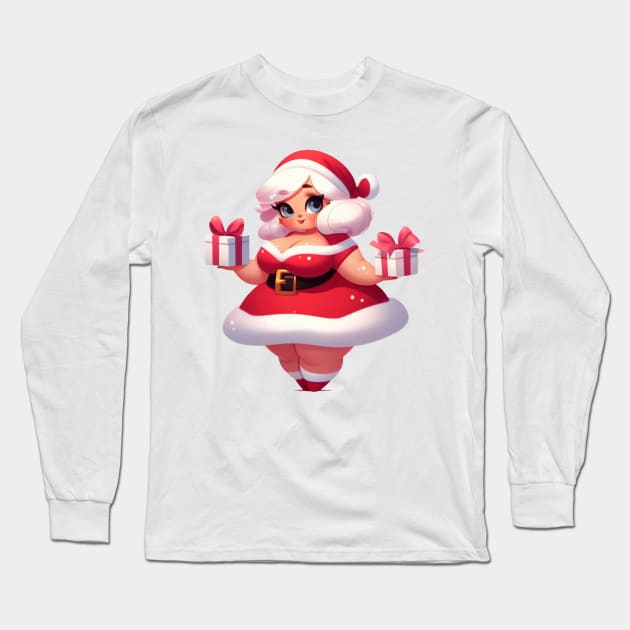 Curvy Mrs. Claus Illustration Long Sleeve T-Shirt by Dmytro